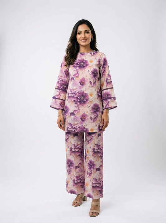 Lavender Blossom Printed Co-Ord Set - 0051