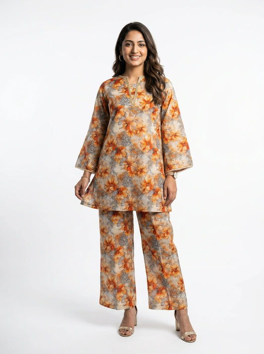 Autumn Bloom Printed Co-Ord Set - 0060