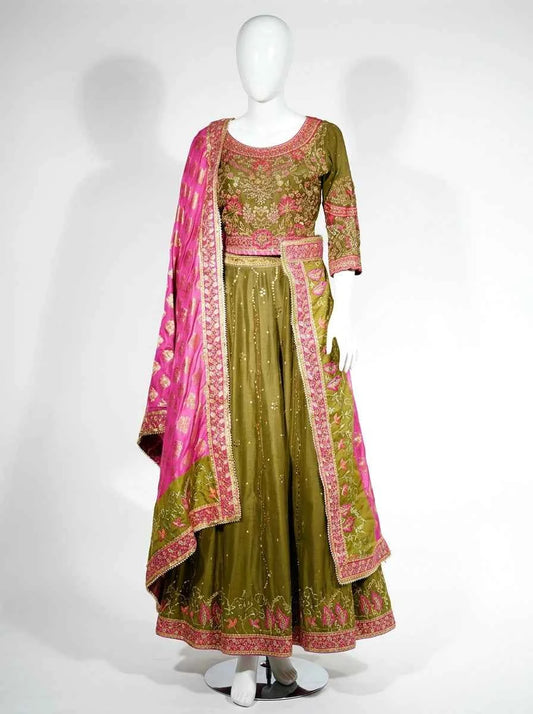 3 Piece - Pure Raw silk lahenga choli - 0019