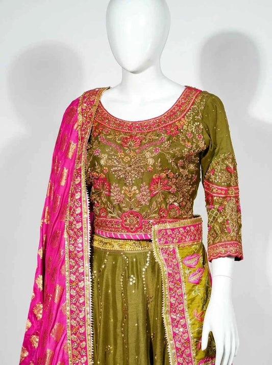 3 Piece - Pure Raw silk lahenga choli - 0019
