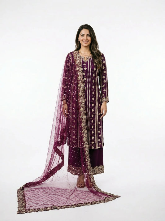 3 Piece - Pure Chikankaari Fabric - 0040