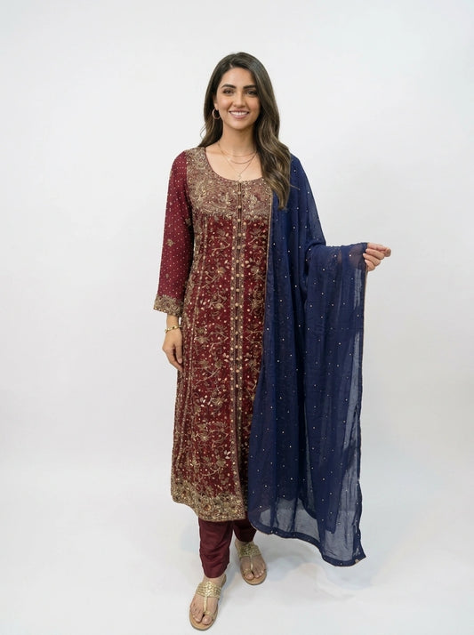 3 Piece - Pure Banaras Khadi net Fabric - 0042