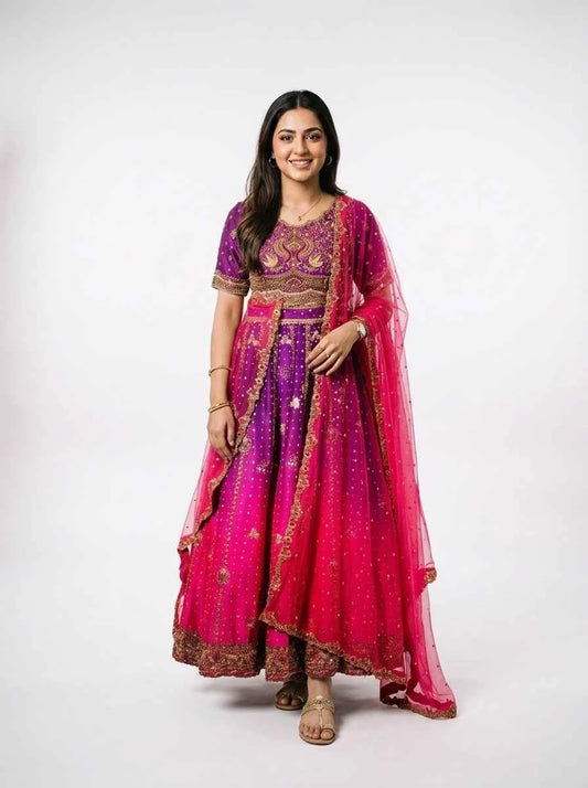 3 Piece - Pure Raw silk lahenga choli - 0075