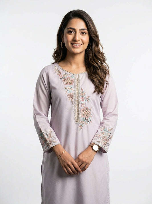 3 Piece - Malai silk machine embroidered with cutdana touching - 0003
