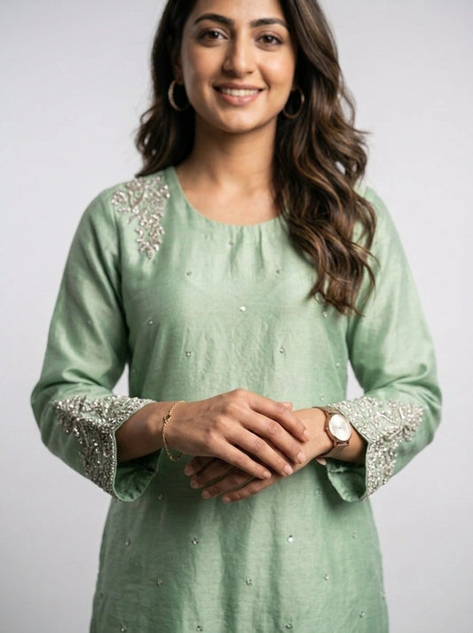 3 Piece - Russian silk Embroidered Suit - 0002