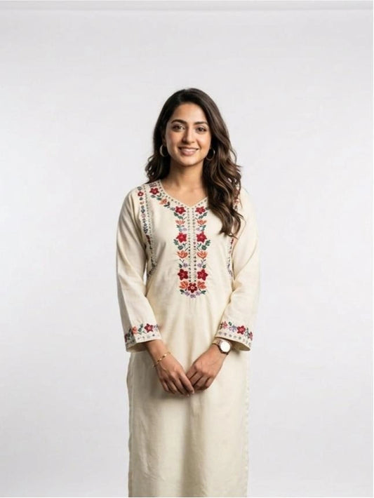 3 Piece - Cambric self lawn machine embroidery and sheesha work dress - 0013