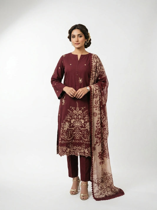 Maroon 3-Piece Suit Set - 0066