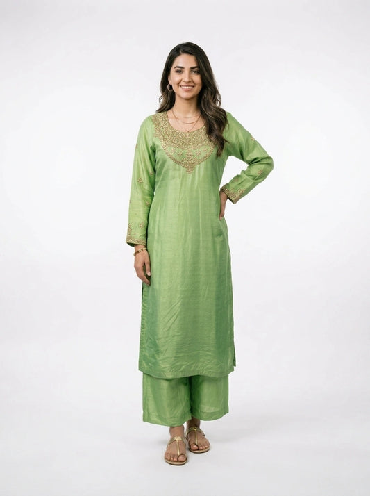 3 Piece - Russian silk Embroidered Suit - 0077