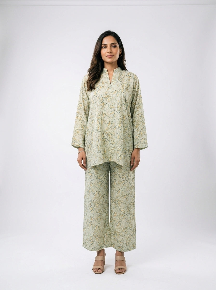 Mint Green Floral Co-Ord Set - 0052