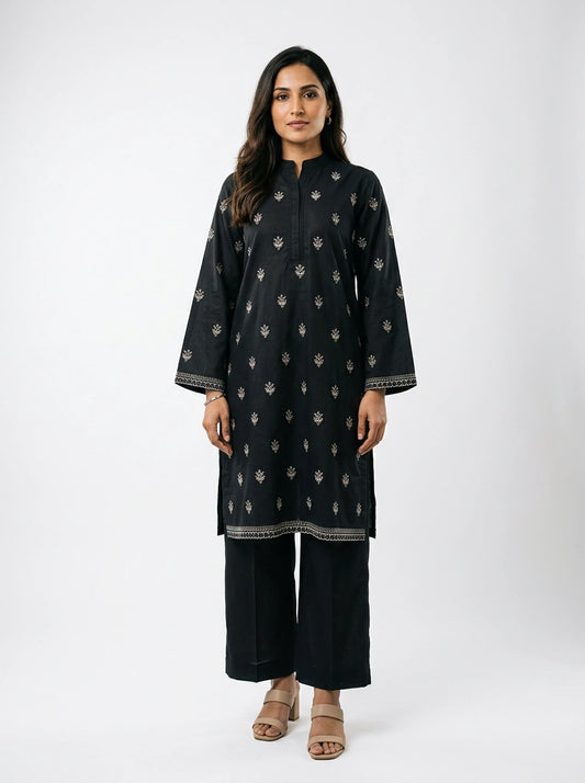 Black Embroidered Lawn Co-ord Set - 0049