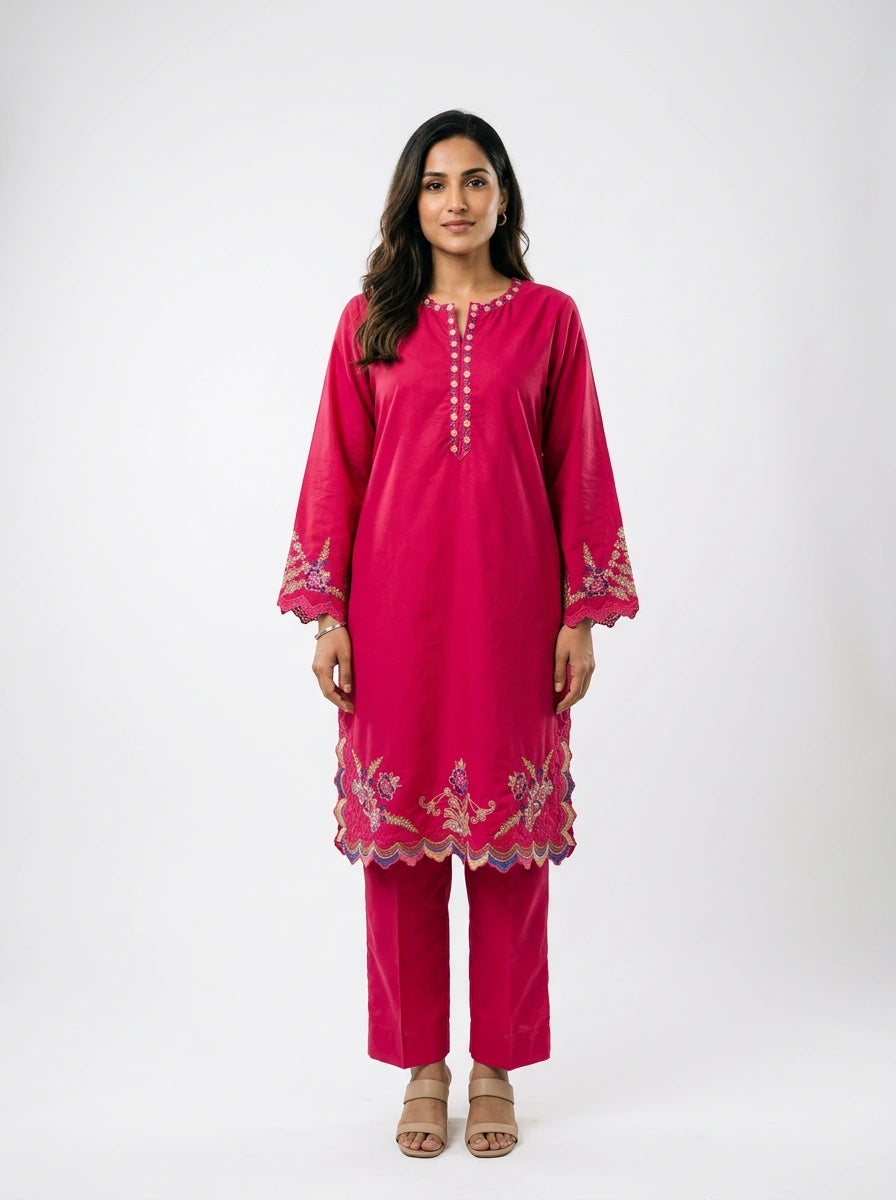 Pink Embroidered Lawn Co-ord Set - 0050