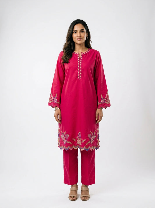 Pink Embroidered Lawn Co-ord Set - 0050