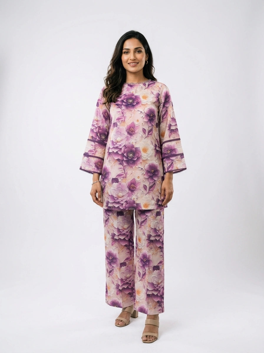Lavender Blossom Printed Co-Ord Set - 0051