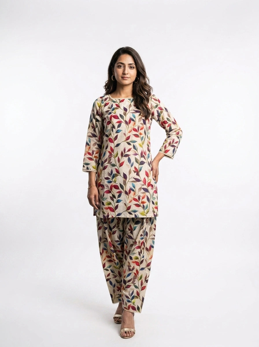 Multicolor Leaf Print Co-Ord Set - 0059