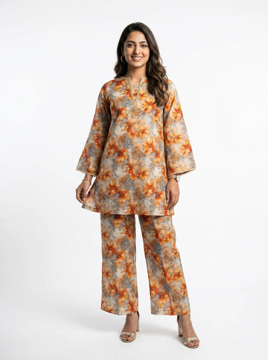 Autumn Bloom Printed Co-Ord Set - 0060