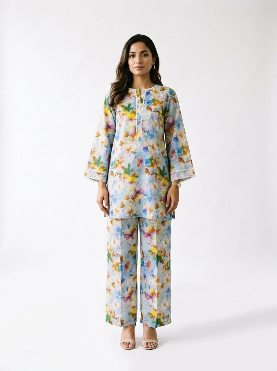Pastel Blossom Printed Co-Ord Set - 0060