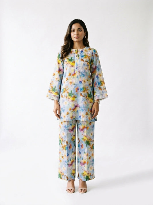 Pastel Blossom Printed Co-Ord Set - 0060