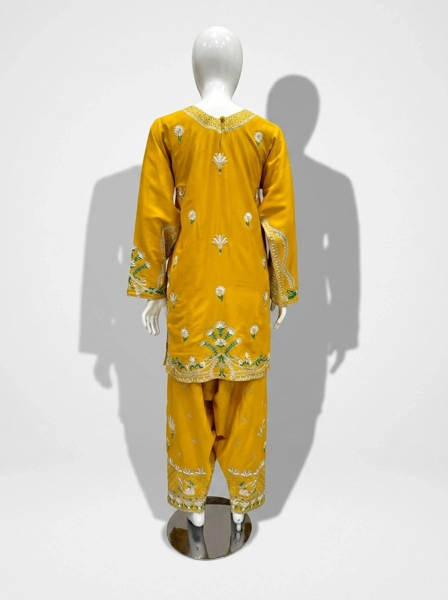 3 Piece - Pure Raw silk suit with Ari work  - 0017