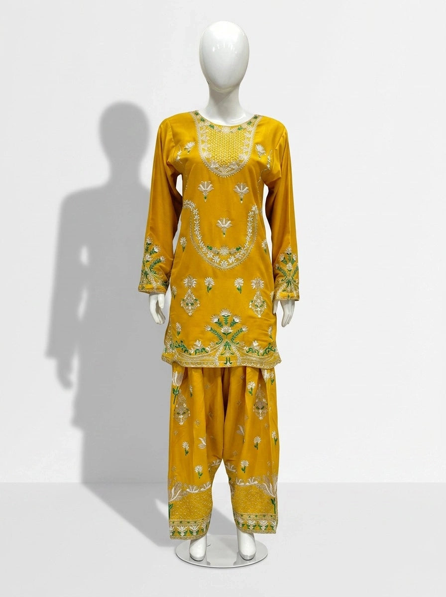 3 Piece - Pure Raw silk suit with Ari work  - 0017