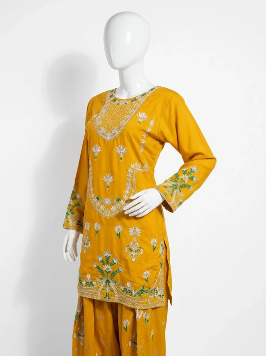 3 Piece - Pure Raw silk suit with Ari work  - 0017