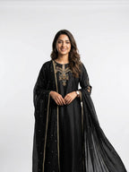 3 Piece - Butter Silk hand embroidered dress  - 0004