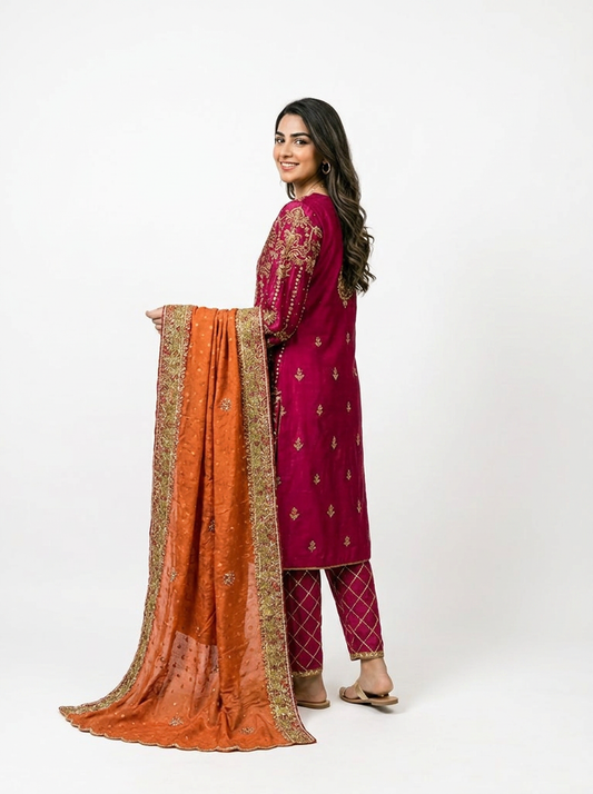 3 Piece - Pure Shamooz silk Fabric - 0038