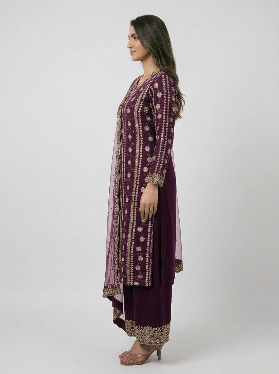 3 Piece - Pure Chikankaari Fabric - 0040