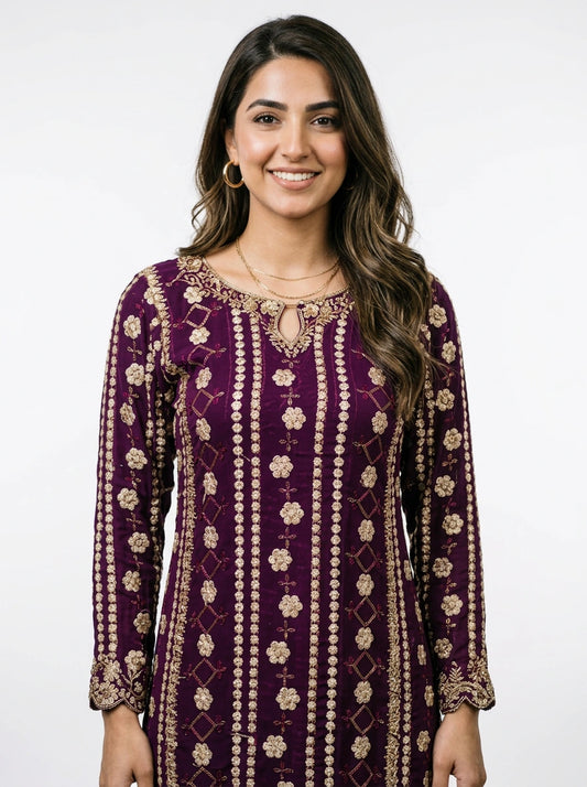 3 Piece - Pure Chikankaari Fabric - 0040