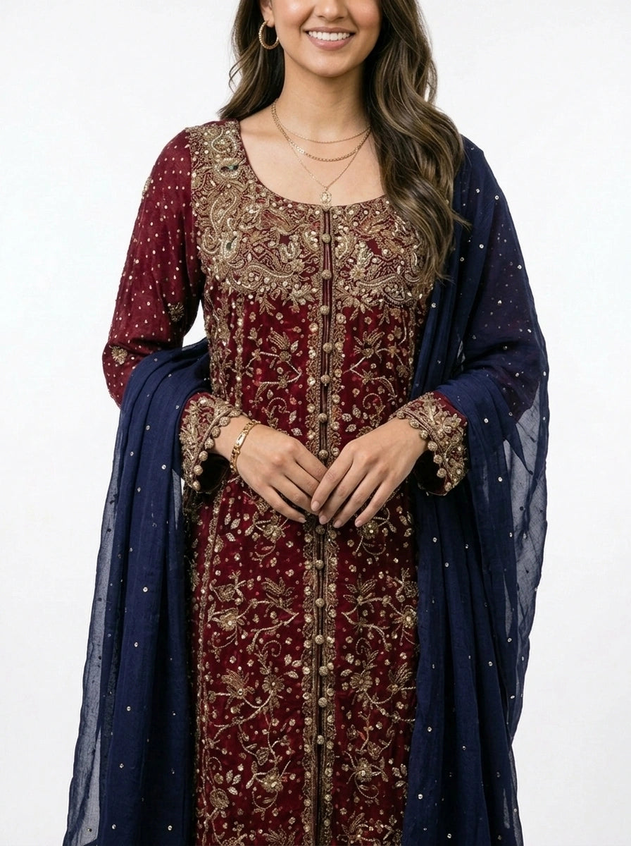 3 Piece - Pure Banaras Khadi net Fabric - 0042