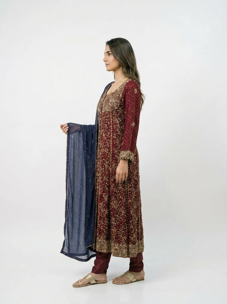 3 Piece - Pure Banaras Khadi net Fabric - 0042