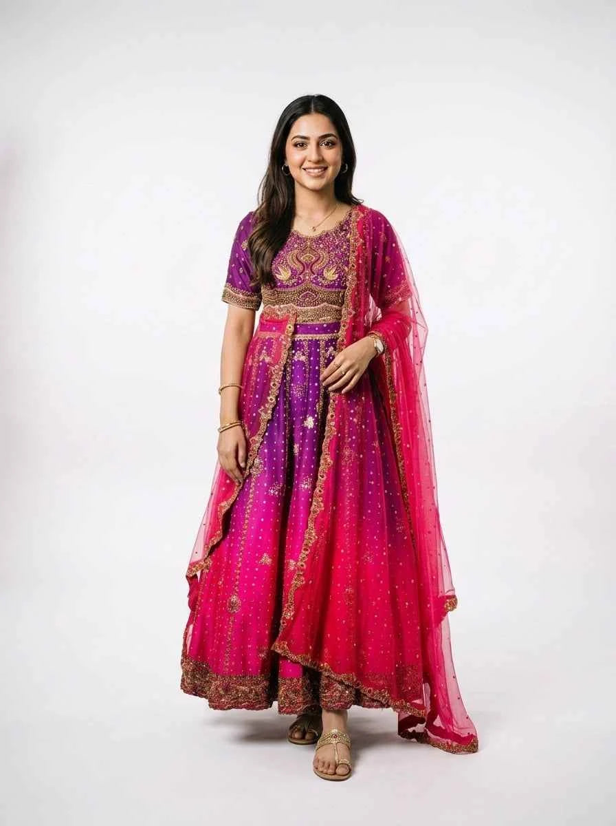 3 Piece - Pure Raw silk lahenga choli - 0075