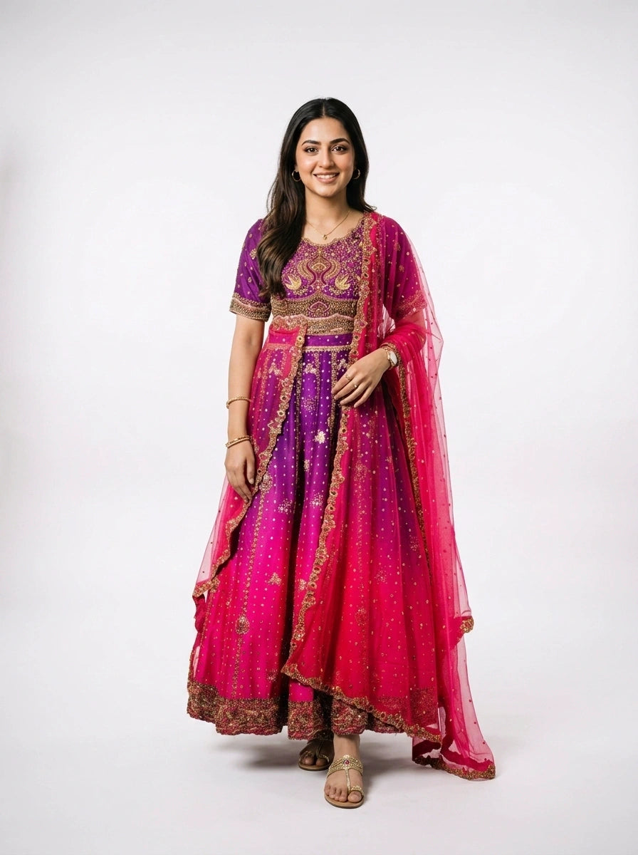 3 Piece - Pure Raw silk lahenga choli - 0019