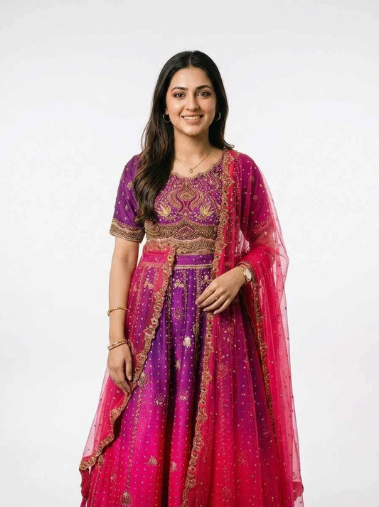 3 Piece - Pure Raw silk lahenga choli - 0075