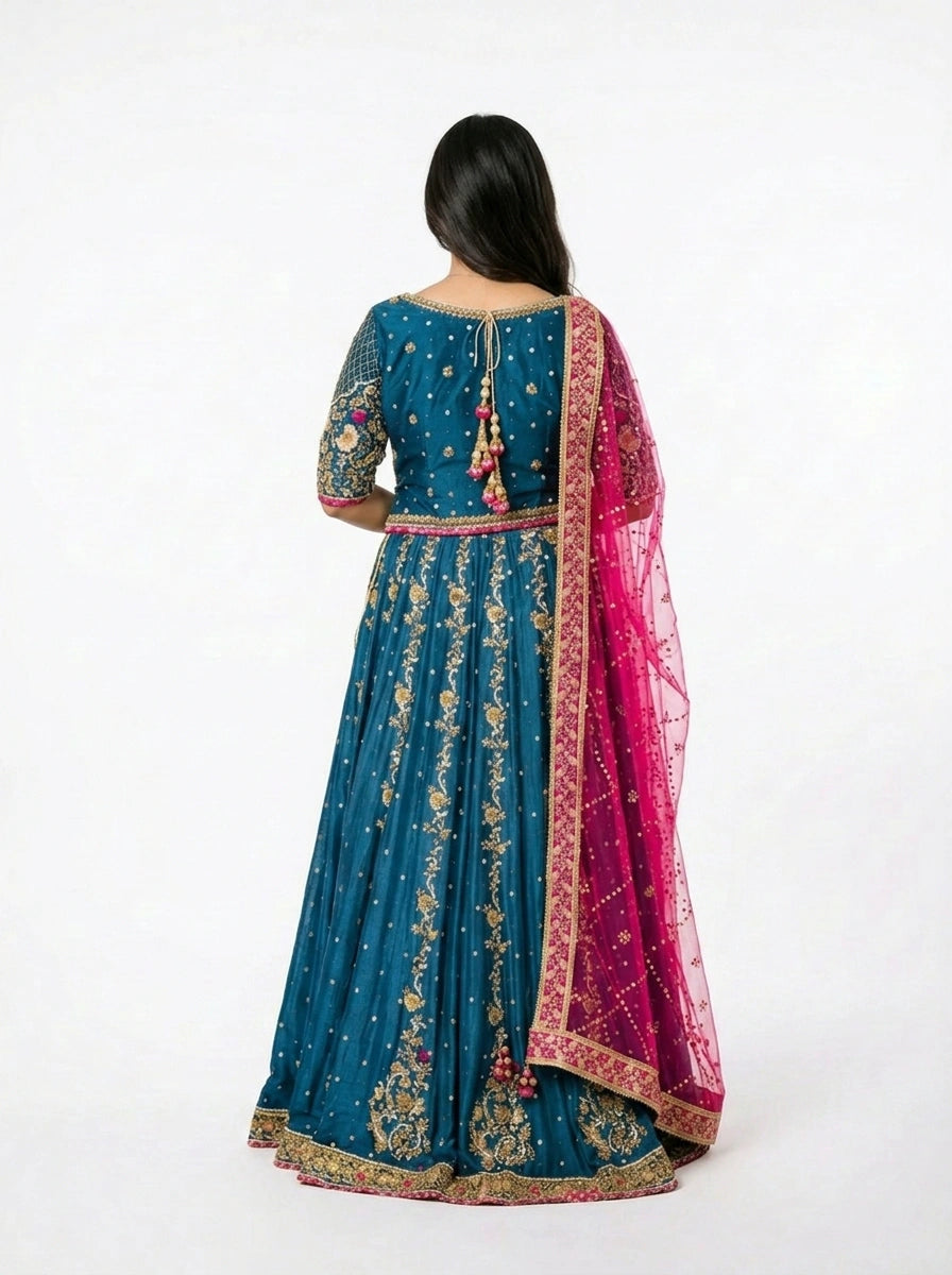 3 Piece - Pure Raw silk lahenga choli - 0020