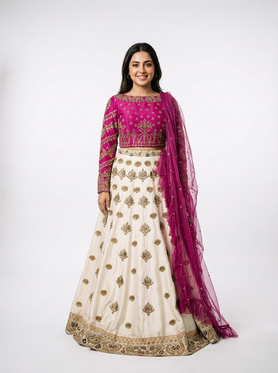 3 Piece - Pure Raw silk lahenga choli - 0018