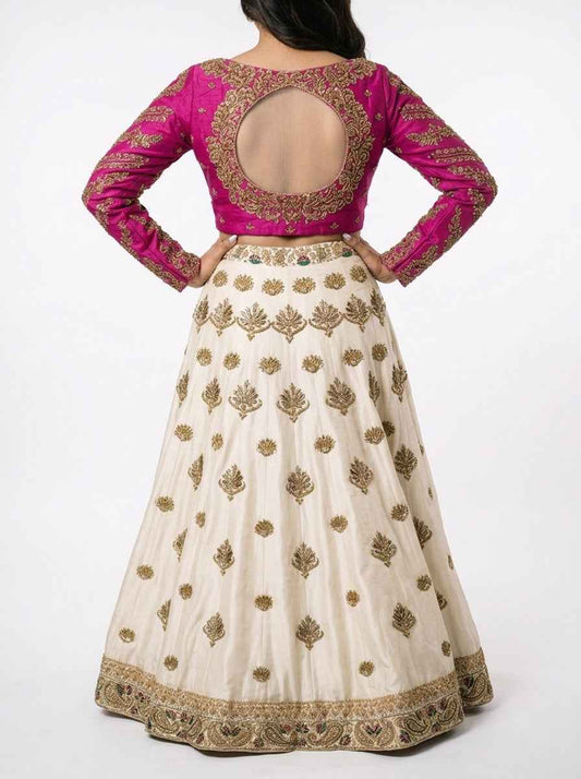 3 Piece - Pure Raw silk lahenga choli - 0018