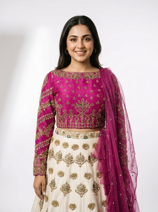 3 Piece - Pure Raw silk lahenga choli - 0018