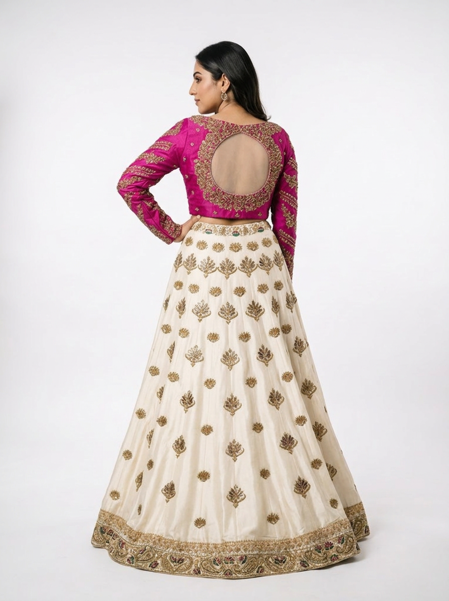 3 Piece - Pure Raw silk lahenga choli - 0018