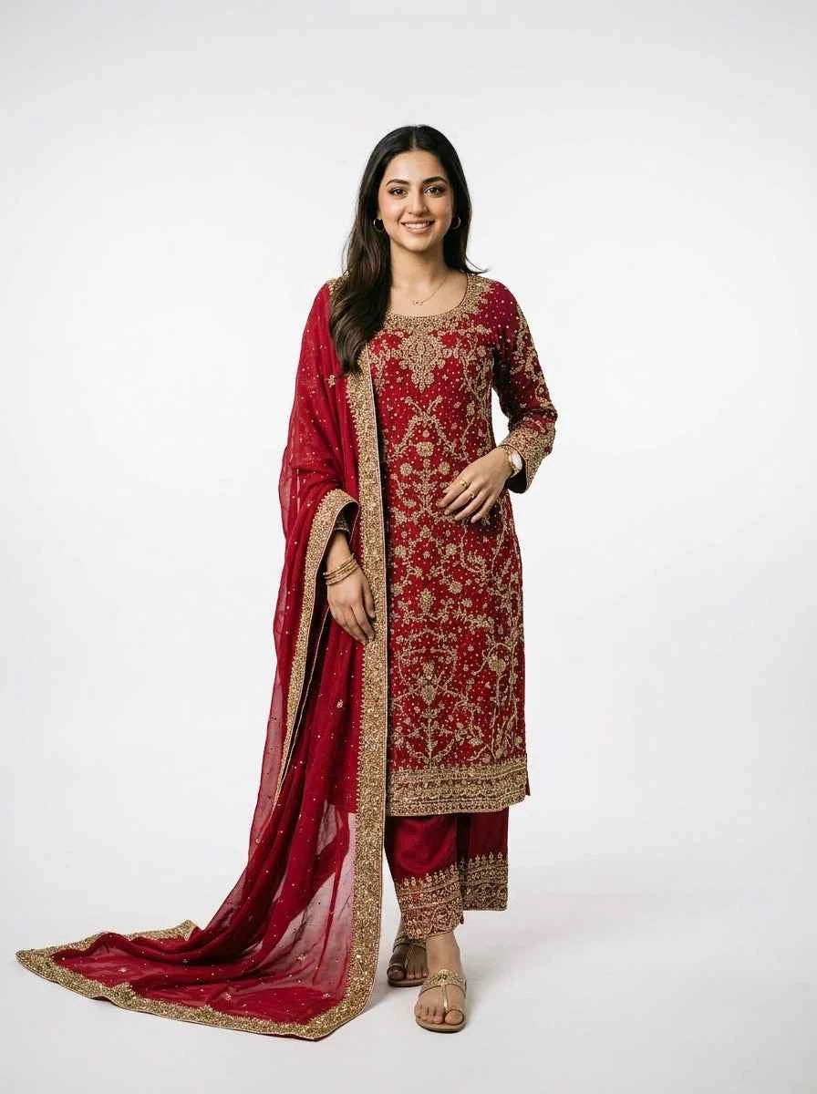 3 Piece - Pure Khadi net Fabric - 0037