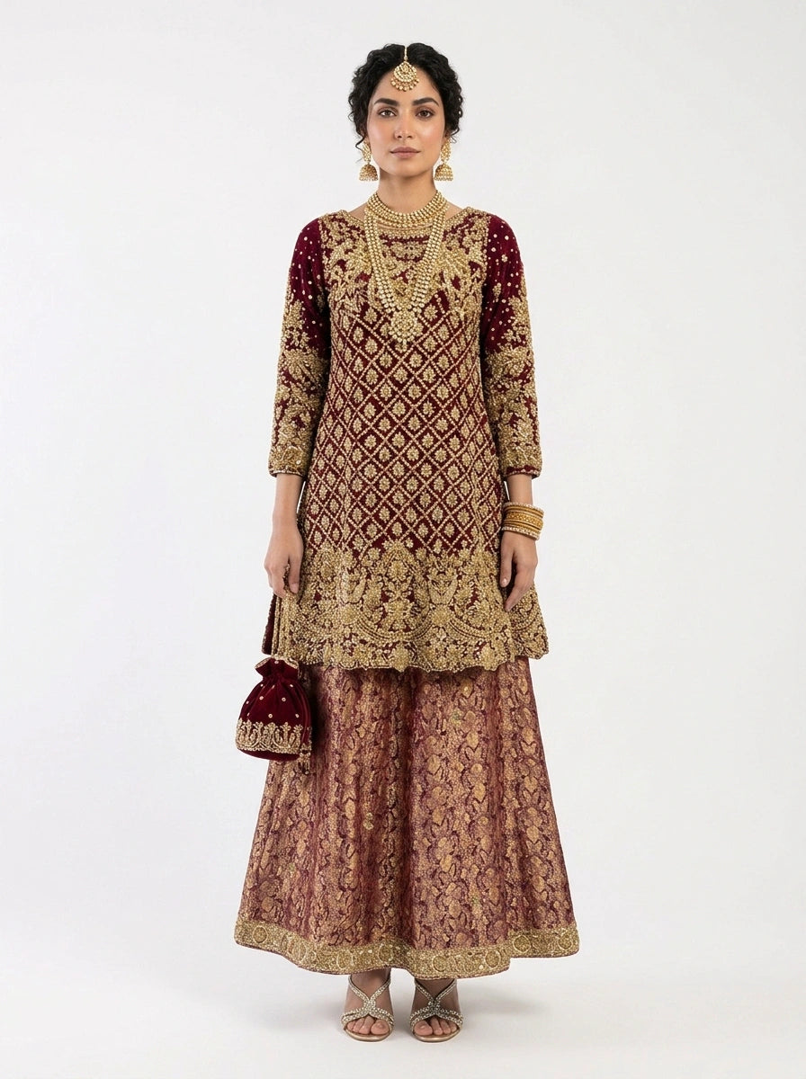3 Piece - Khadi Net Fabric - 0036