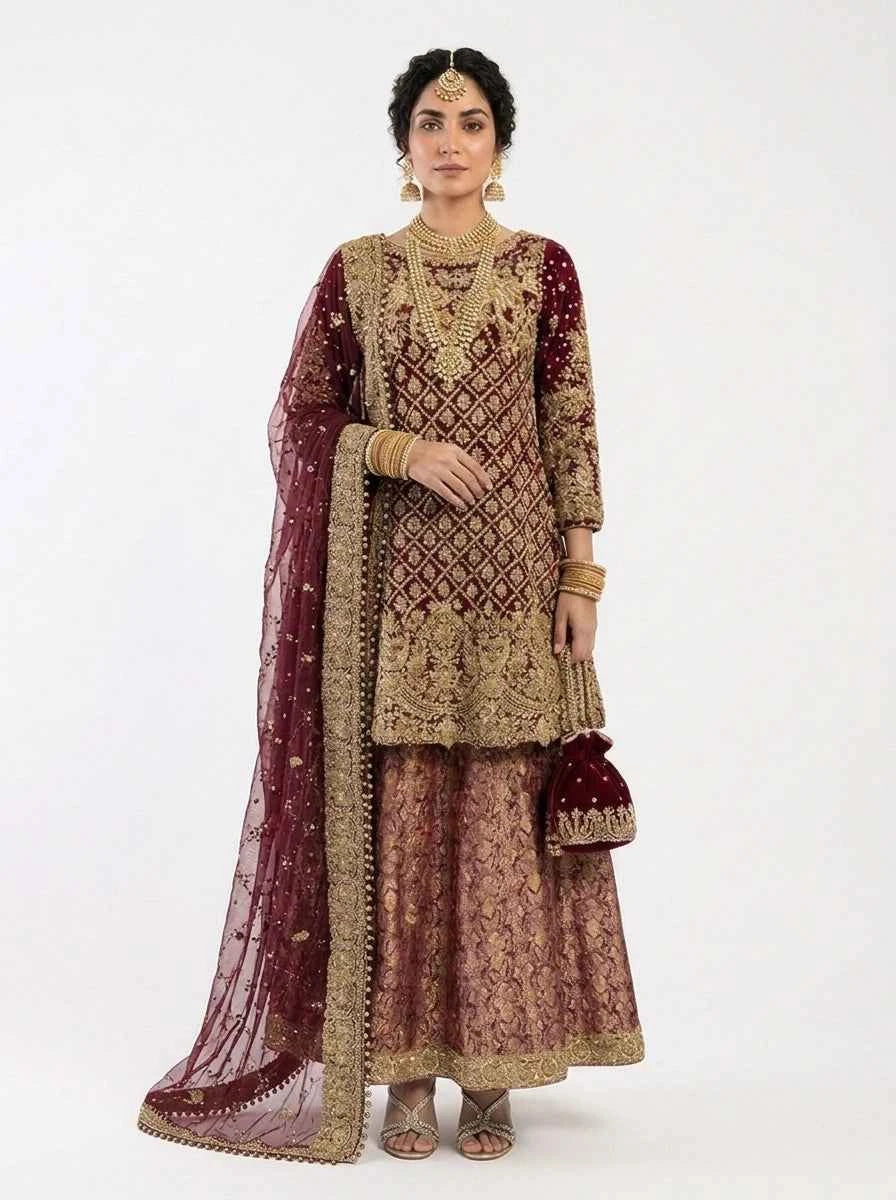 3 Piece - Khadi Net Fabric - 0036