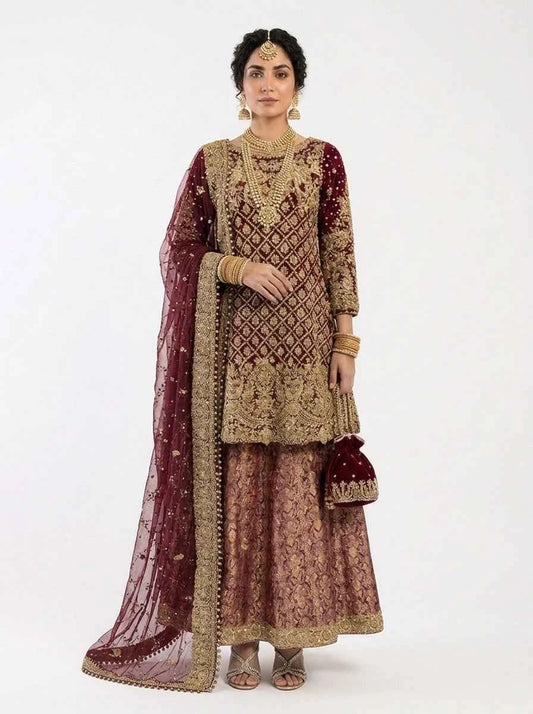 3 Piece - Khadi Net Fabric - 0036