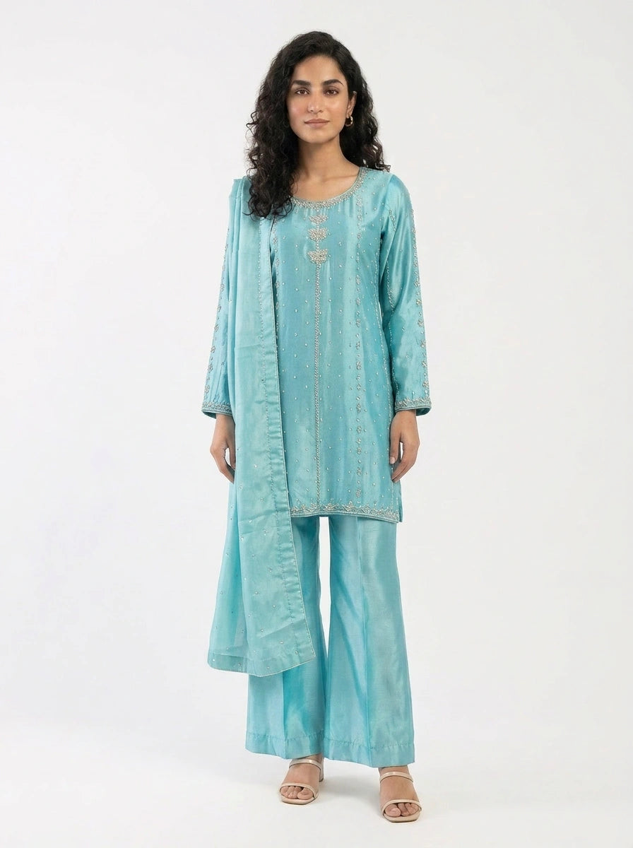 3 Piece - Pure sheesha silk Fabric - 0027