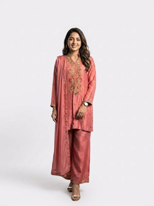 3 Piece - Russian silk hand embroidered suit - 0001