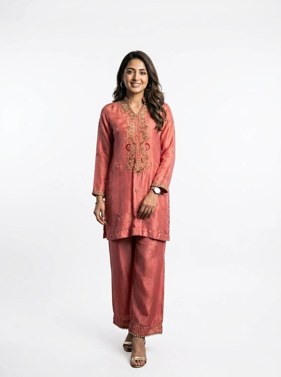 3 Piece - Russian silk hand embroidered suit - 0001