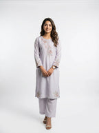3 Piece - Malai silk machine embroidered with cutdana touching  - 0003