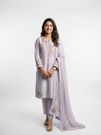 3 Piece - Malai silk machine embroidered with cutdana touching  - 0003