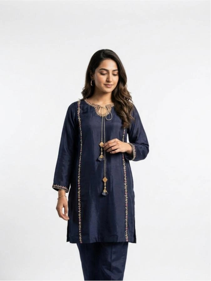 3 Piece - Sheesha silk hand embroidered - 0009