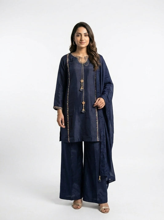 3 Piece - Sheesha silk hand embroidered - 0009