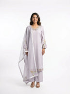 3 Piece - Malai silk machine embroidered with cutdana touching  - 0011